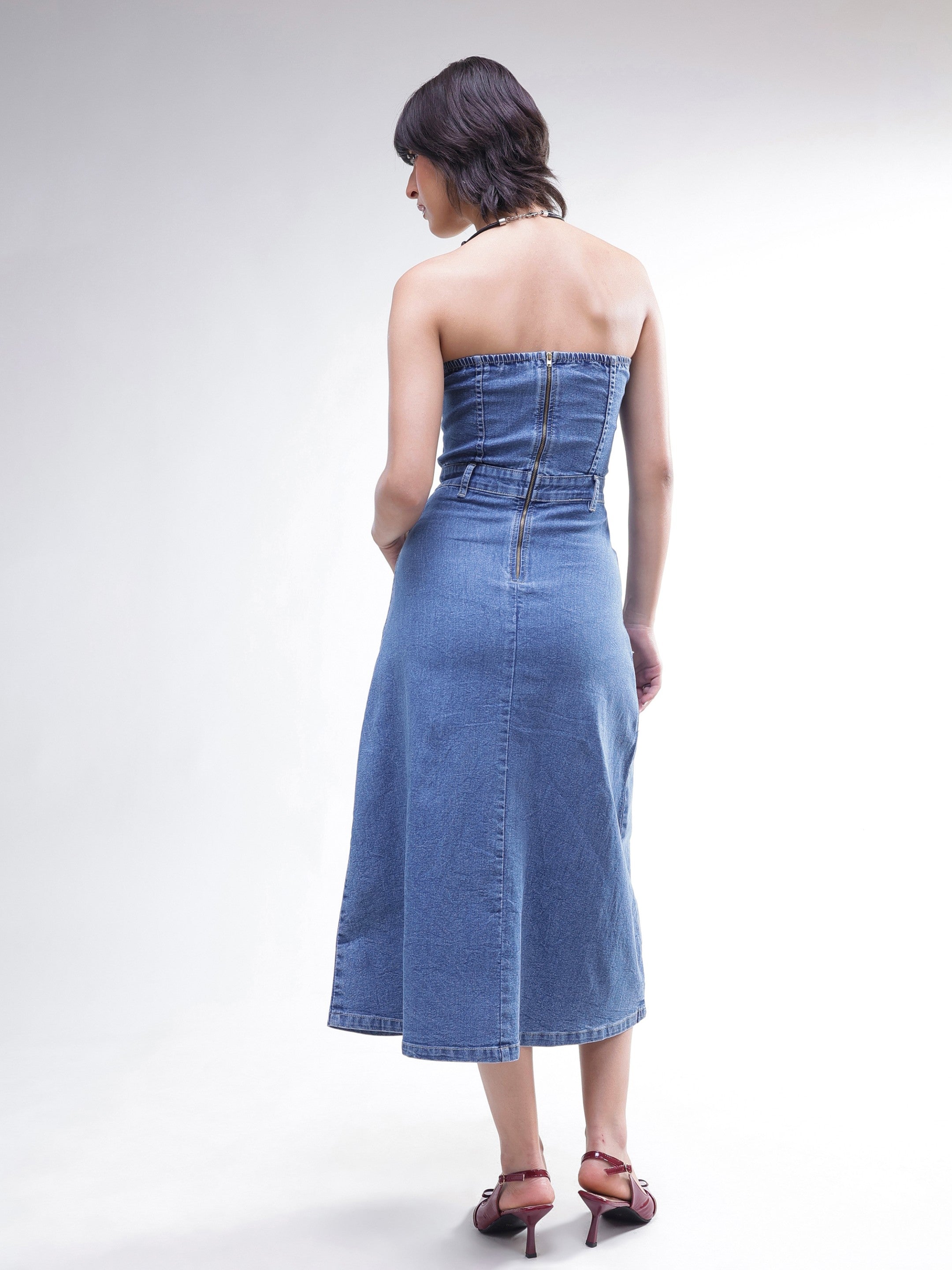 DesiQlo Blue Wash Denim Wash Tube Dress - Blue