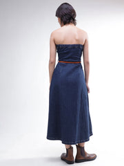 Women Navy Washed Denim Tube Dress