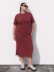 Women Red Overdyed Round Neck T Shirt Dress