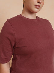 Women Red Overdyed Round Neck T Shirt Dress