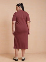 Women Red Overdyed Round Neck T Shirt Dress