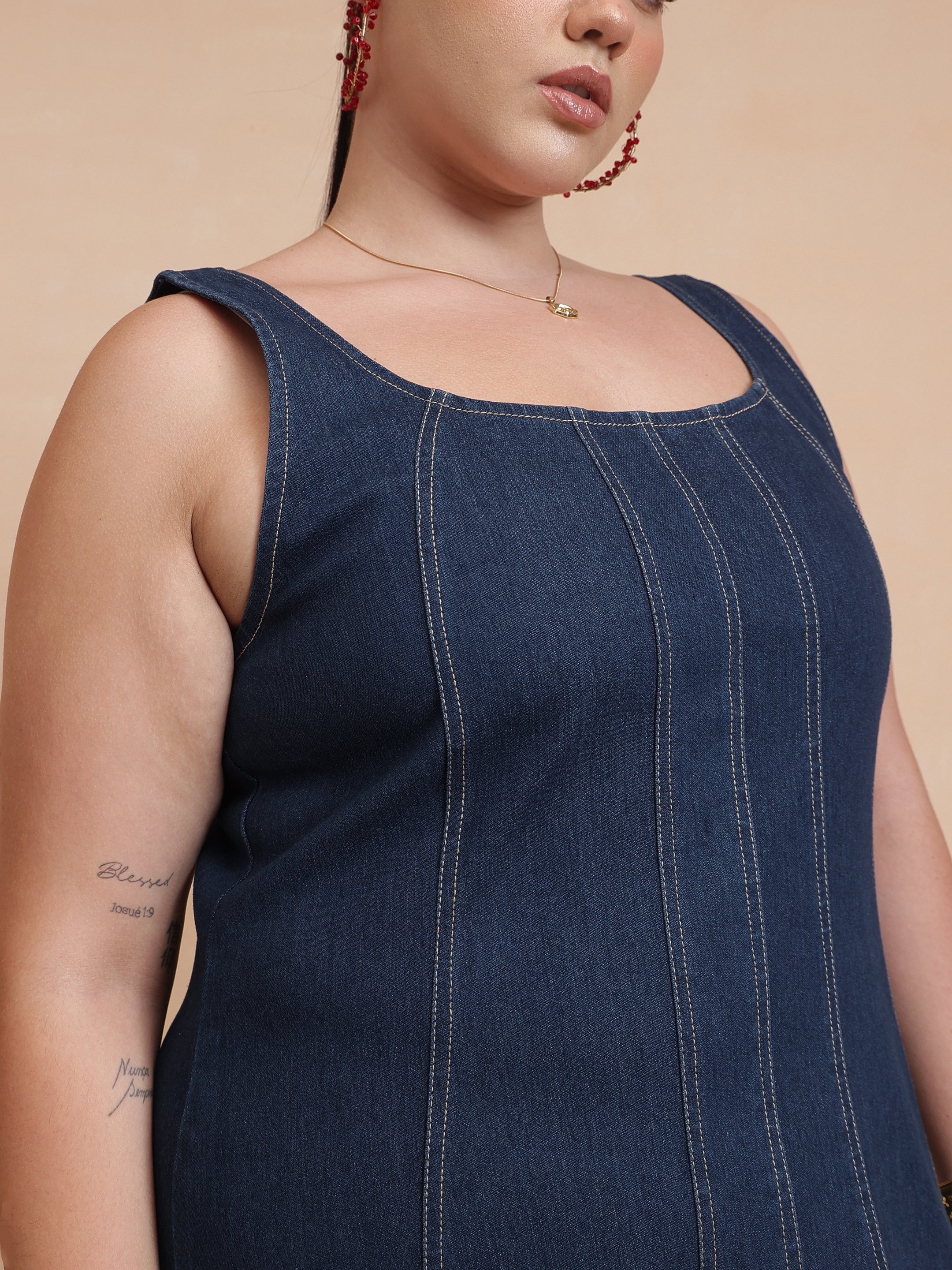 DesiQlo Navy Denim Strappy Dress With Shrug - Navy Blue