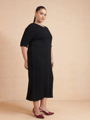 Women Black Knit A-Line Midi Dress