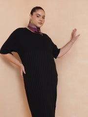 Women Black Knit A-Line Midi Dress