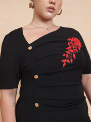 Women Black Side Button Bodycon Dress