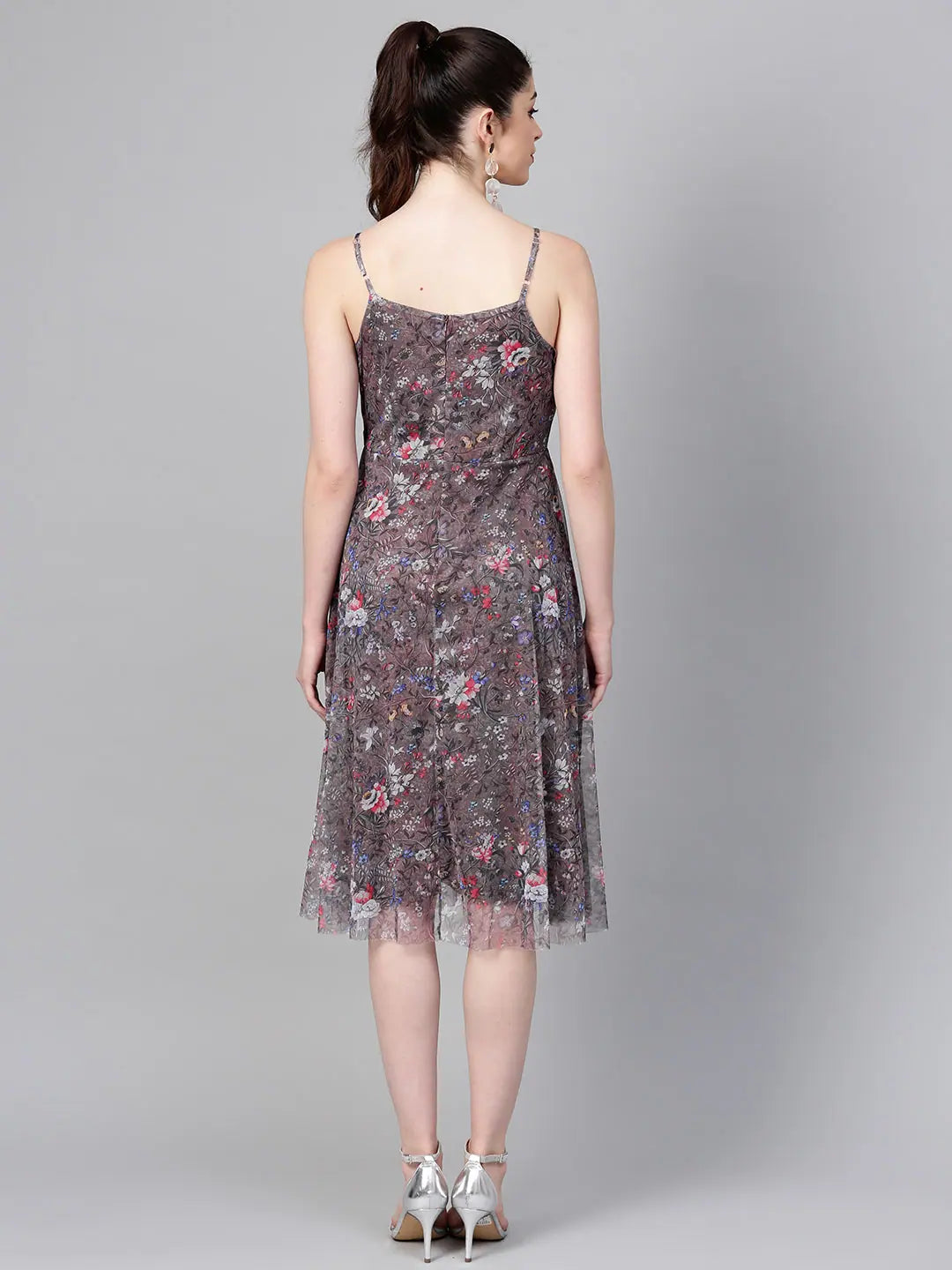 Brown Mesh Floral Midi - Alternative to Ethnic Lehenga for Women