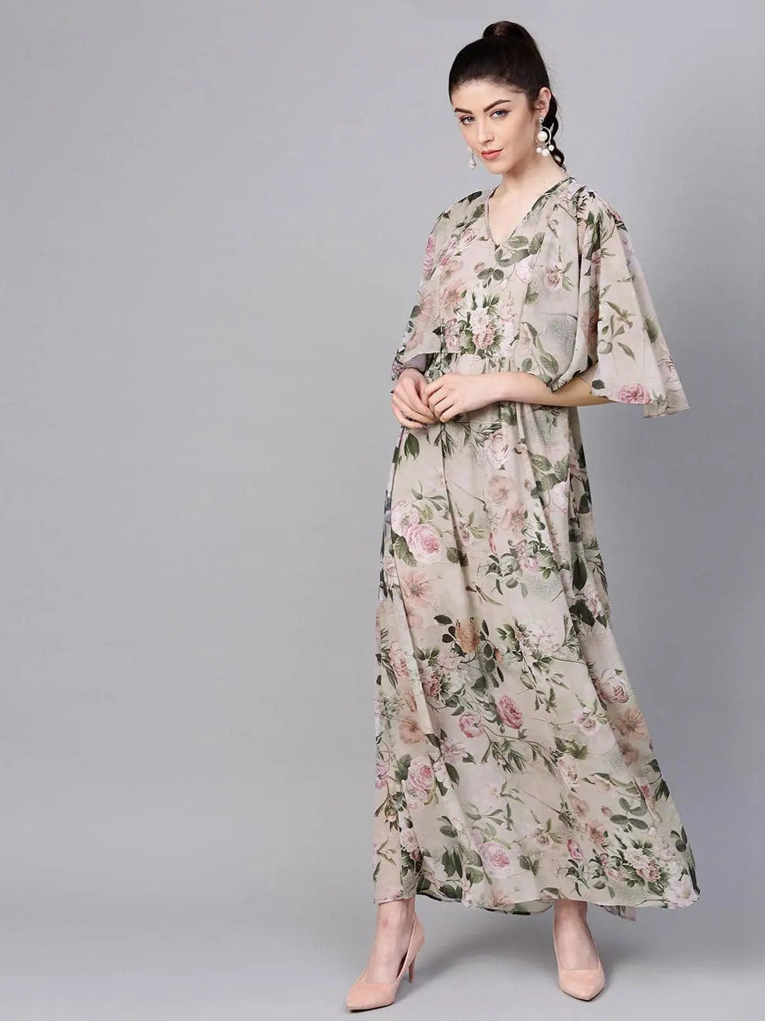 Pista Green Floral Cape Maxi- Inspired Women's Designer Lehenga!