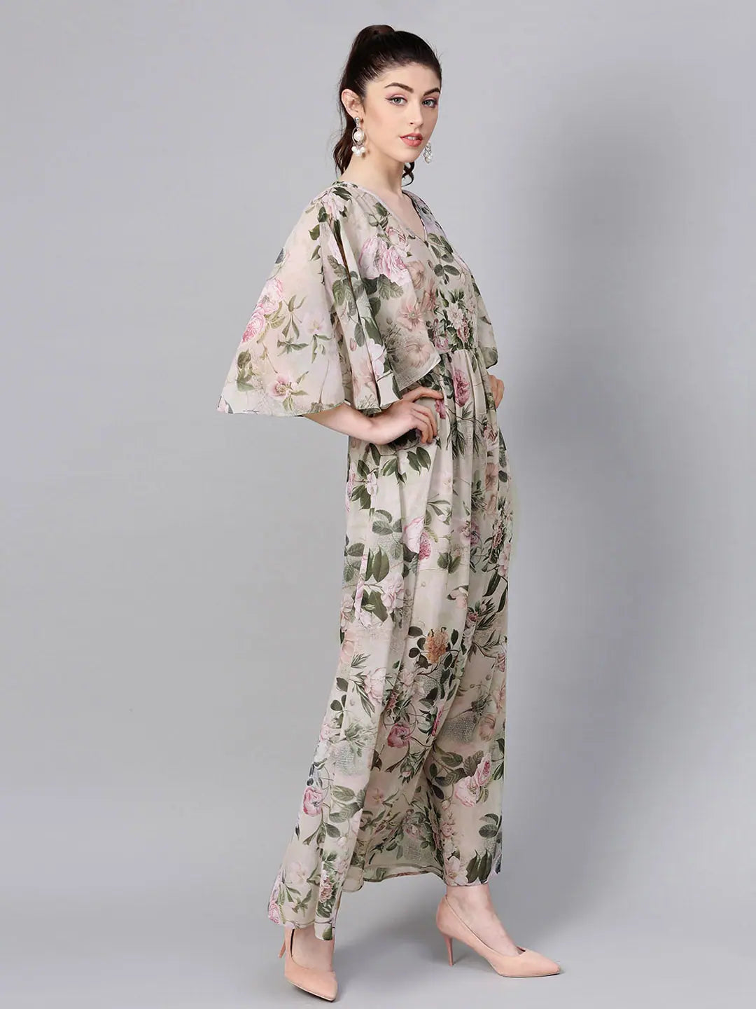 Pista Green Floral Cape Maxi- Inspired Women's Designer Lehenga!