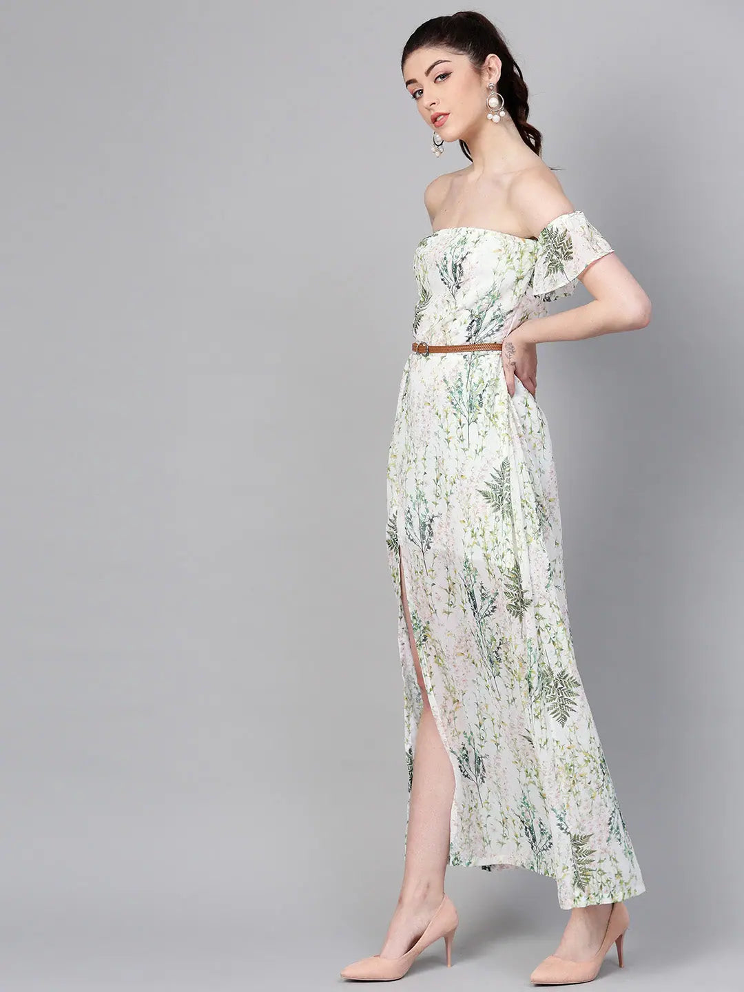 Off-White Floral Maxi Dress | Party Wear Lehenga Inspired Style