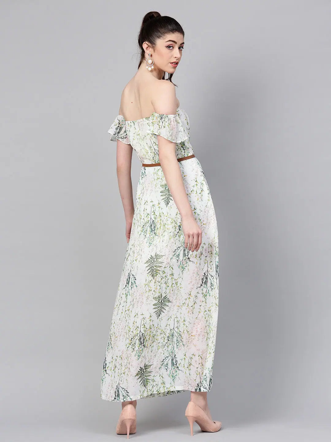 Off-White Floral Maxi Dress | Party Wear Lehenga Inspired Style