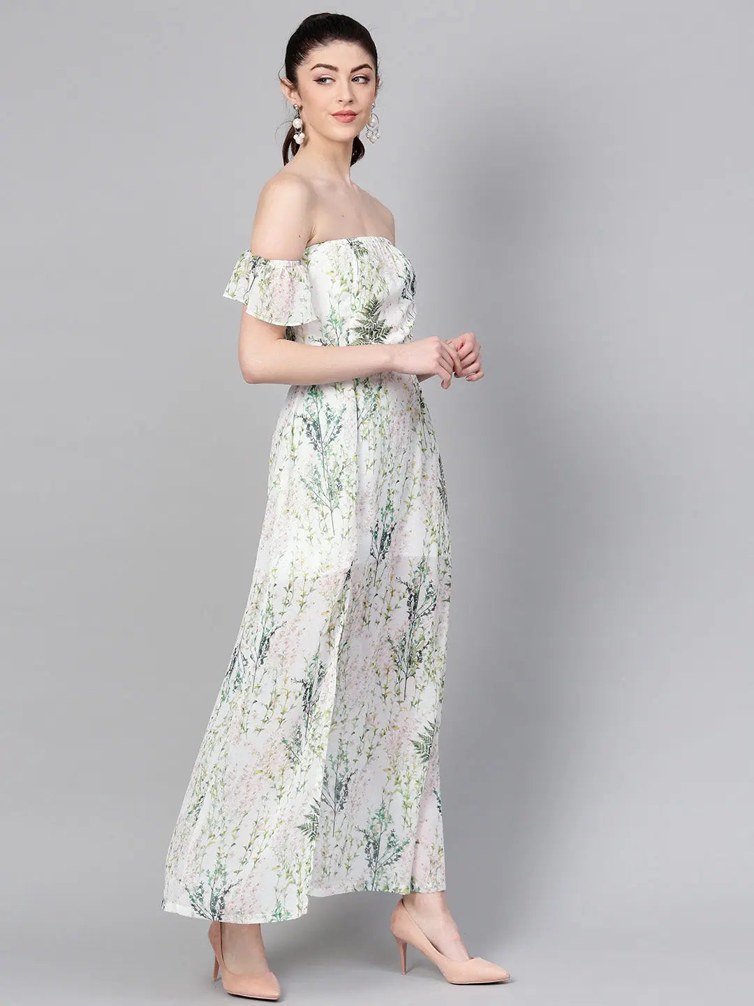 Off-White Floral Maxi Dress | Party Wear Lehenga Inspired Style