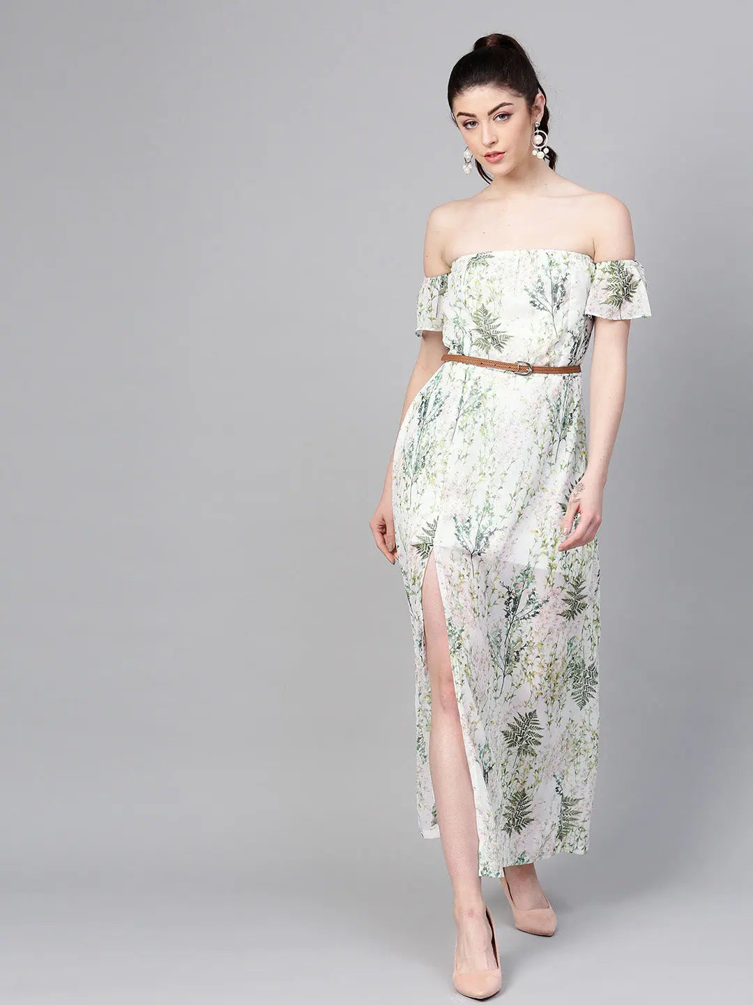 Off-White Floral Maxi Dress | Party Wear Lehenga Inspired Style