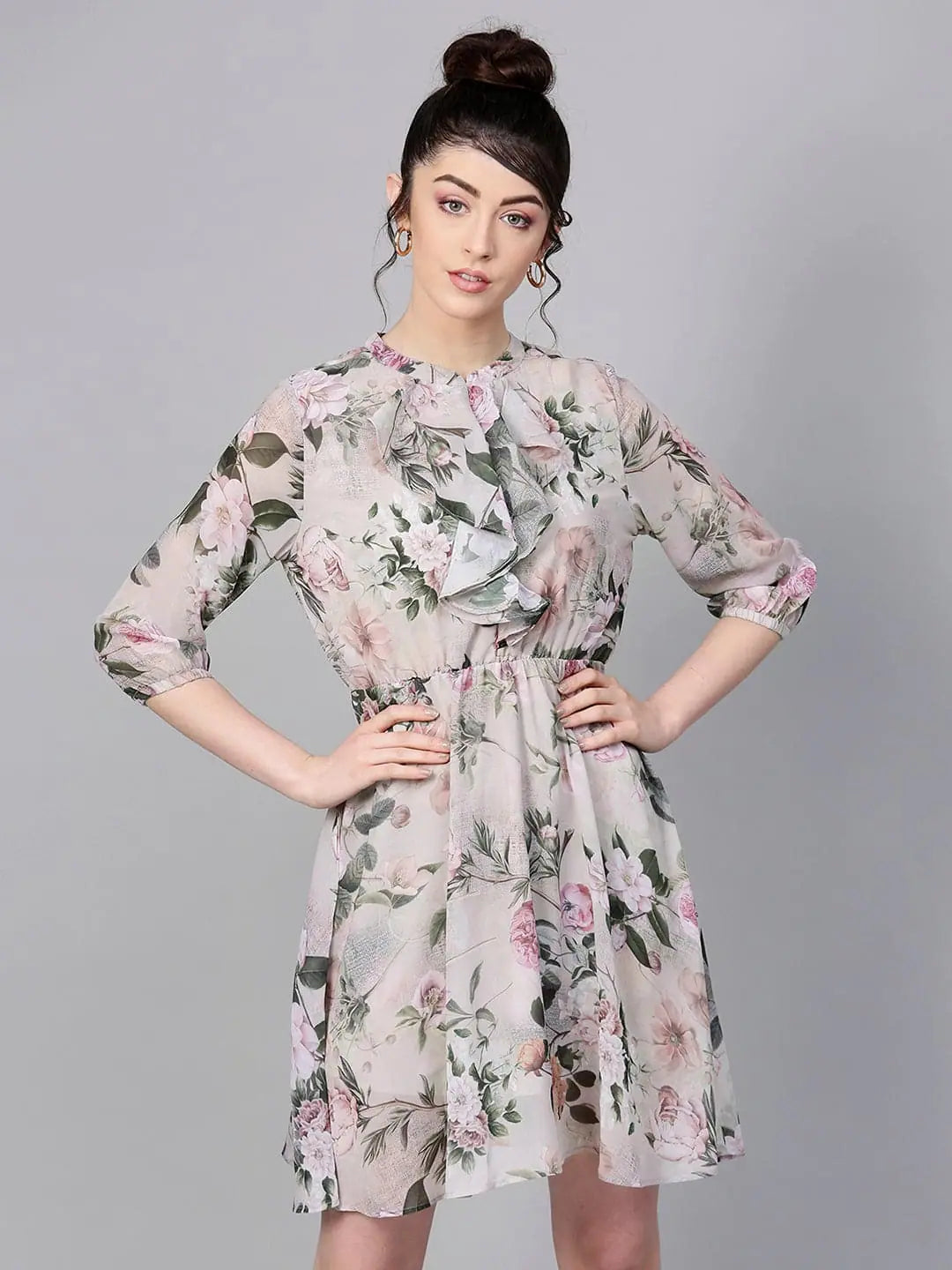 Pista Green Floral Skater Dress | Women's Designer Lehenga Look