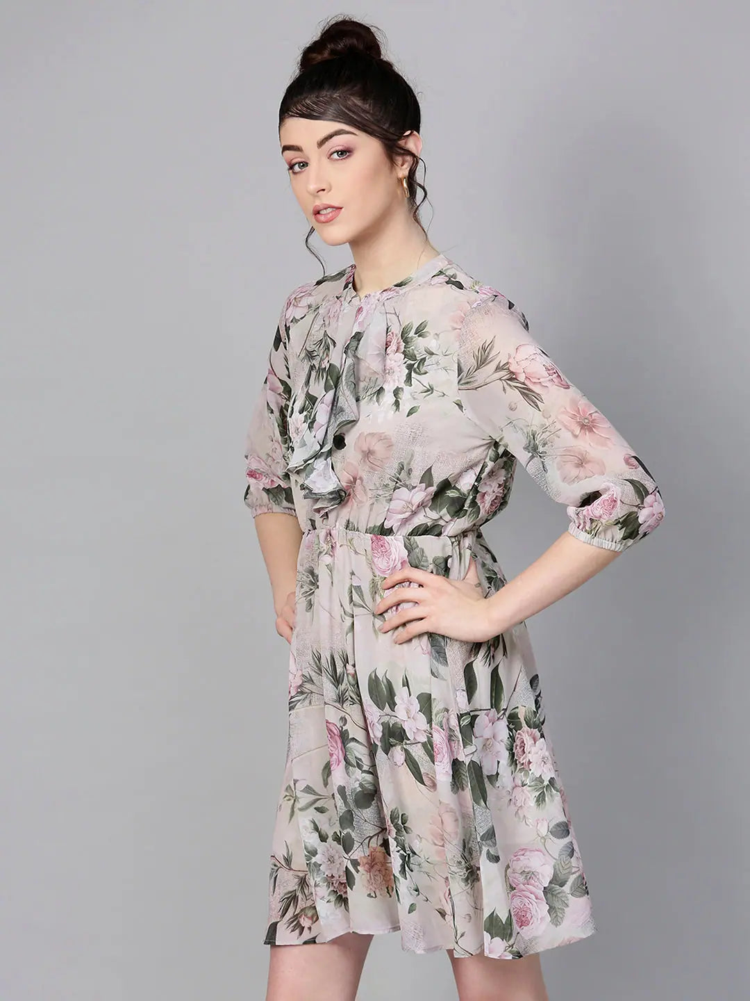 Pista Green Floral Skater Dress | Women's Designer Lehenga Look