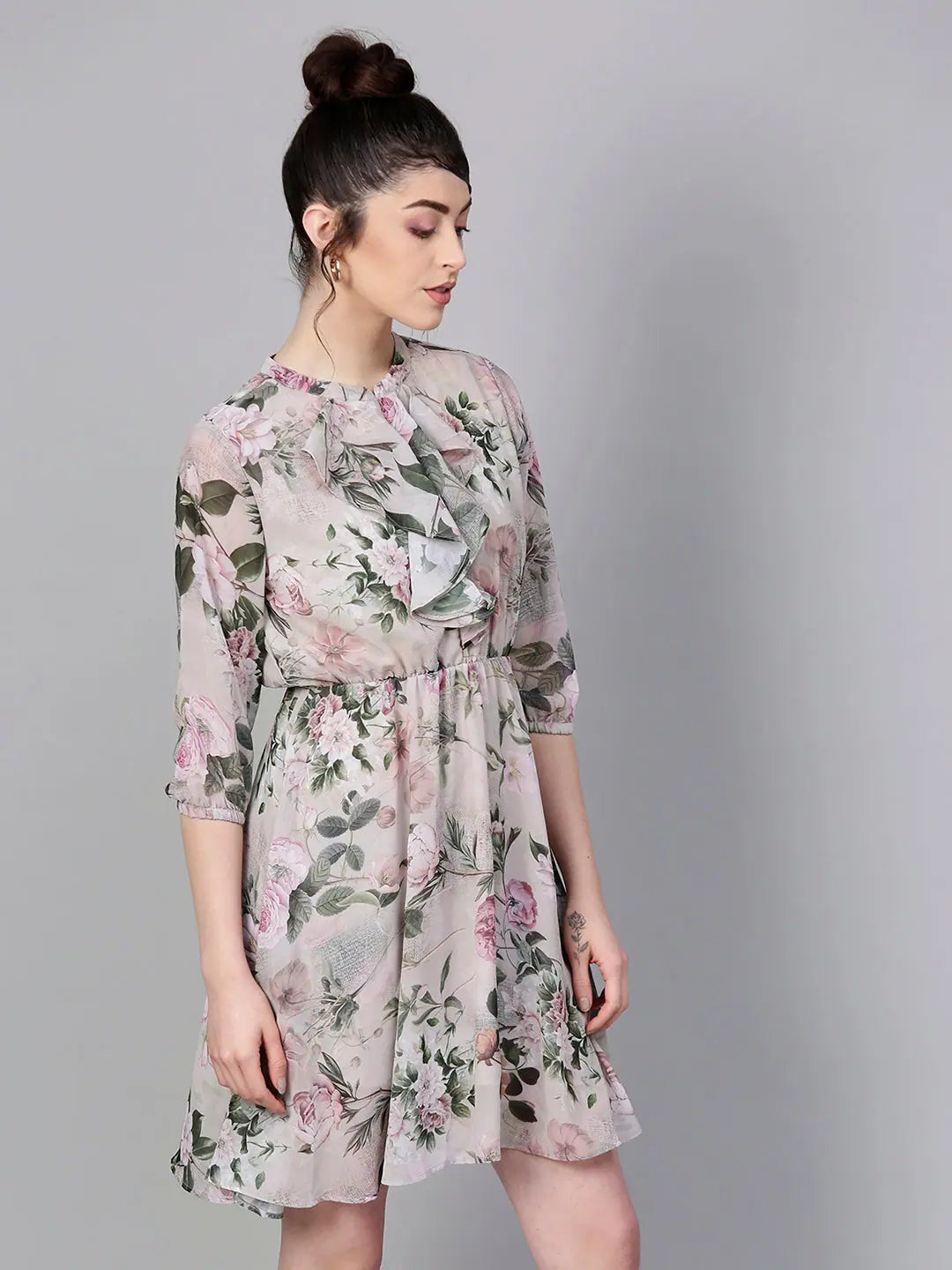 Pista Green Floral Skater Dress | Women's Designer Lehenga Look