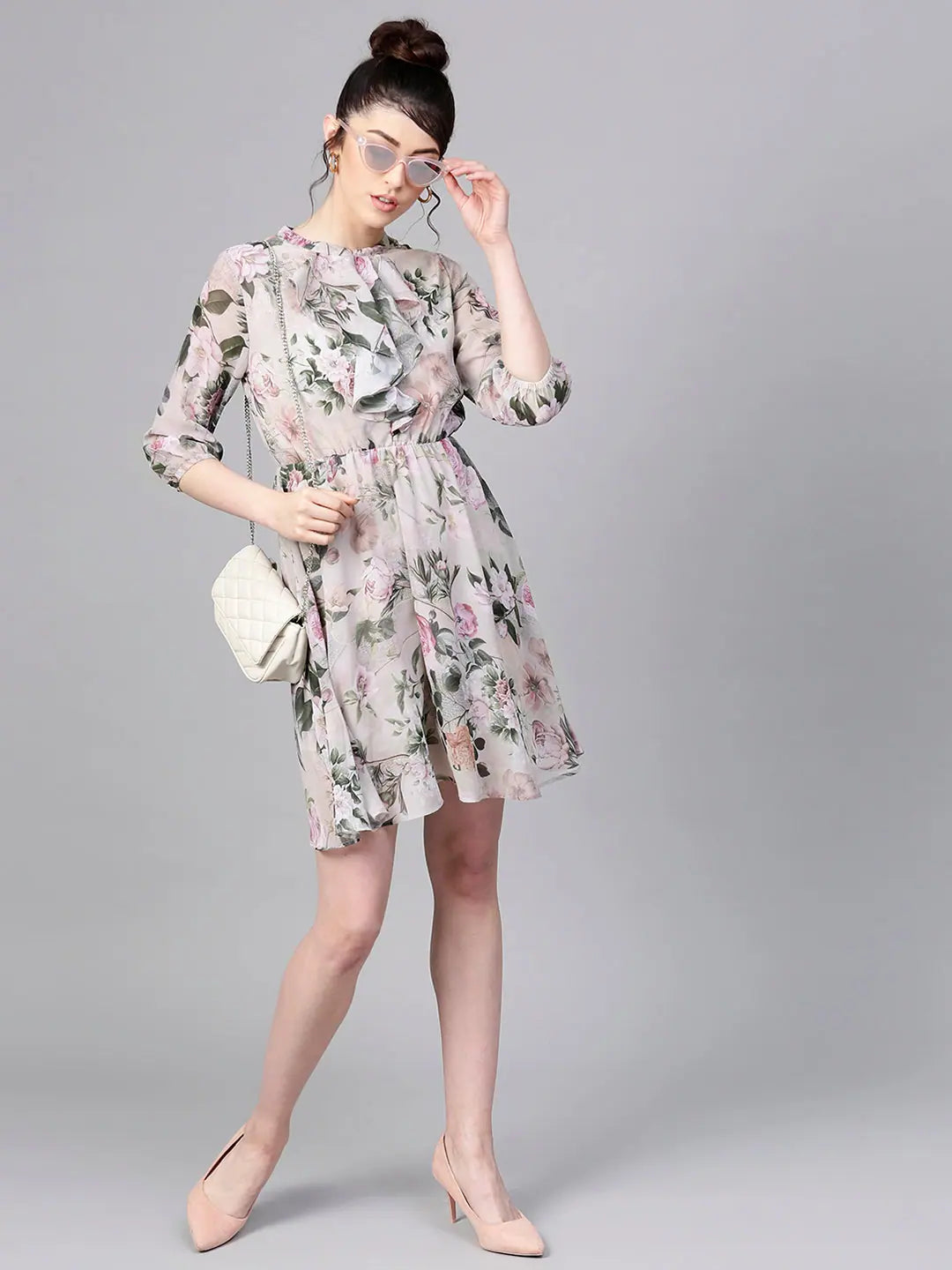 Pista Green Floral Skater Dress | Women's Designer Lehenga Look