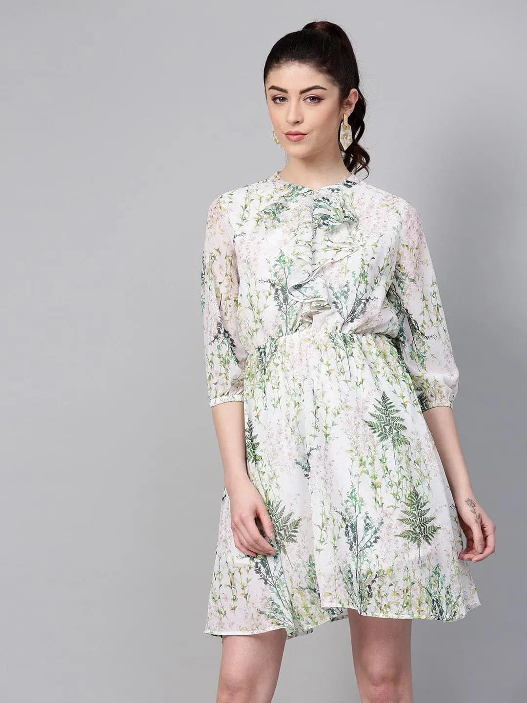 Off-White Floral Skater Dress | Women's Designer Lehenga Look