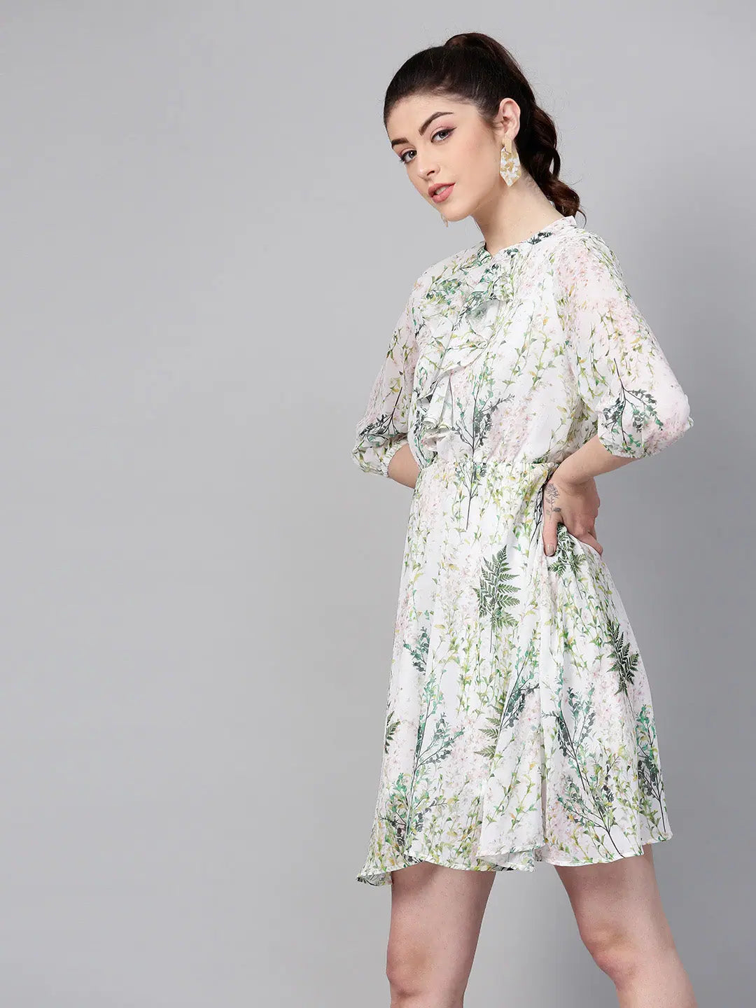 Off-White Floral Skater Dress | Women's Designer Lehenga Look