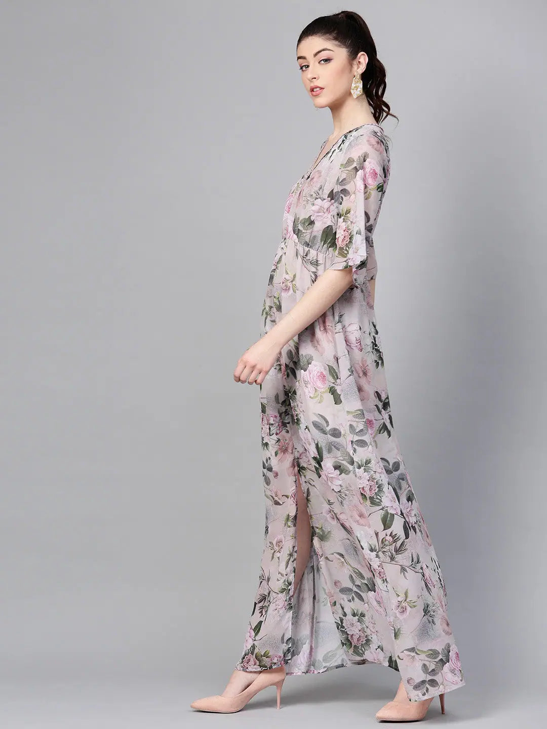Pista Green Floral Maxi | Festive Lehenga Style Dress for Women