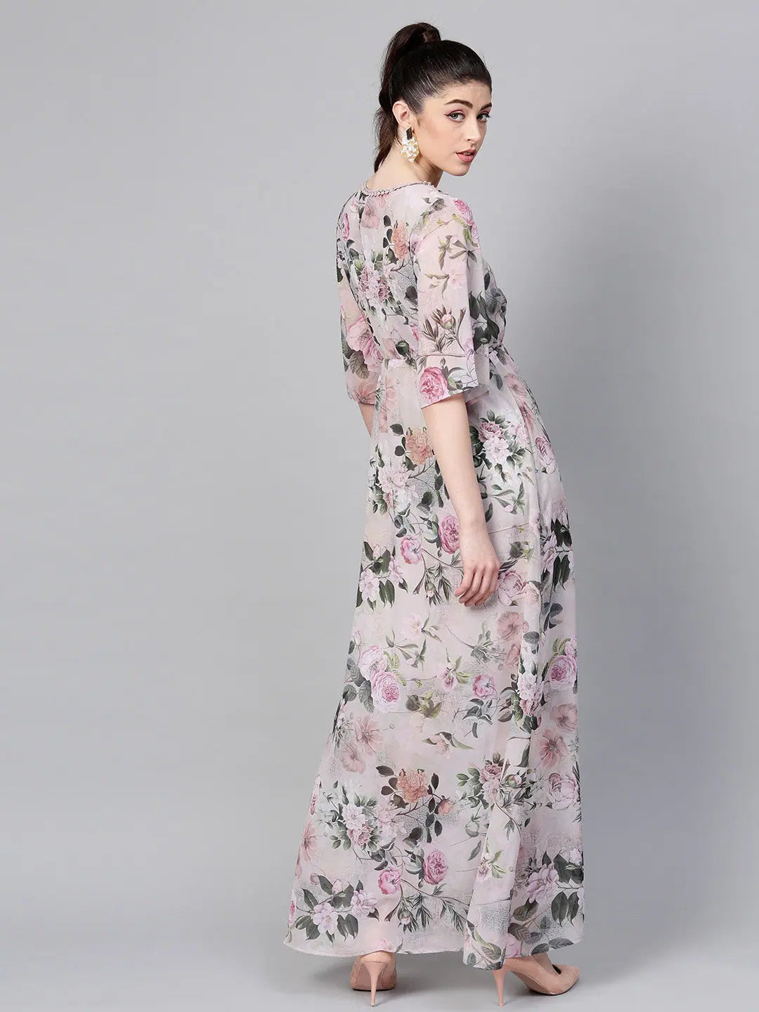 Pista Green Floral Maxi | Festive Lehenga Style Dress for Women