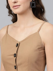 Brown Front Open Strappy Dress