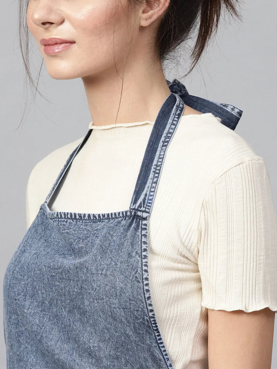 Blue Denim Acid Wash Apron Dress - Casual A-Line Style
