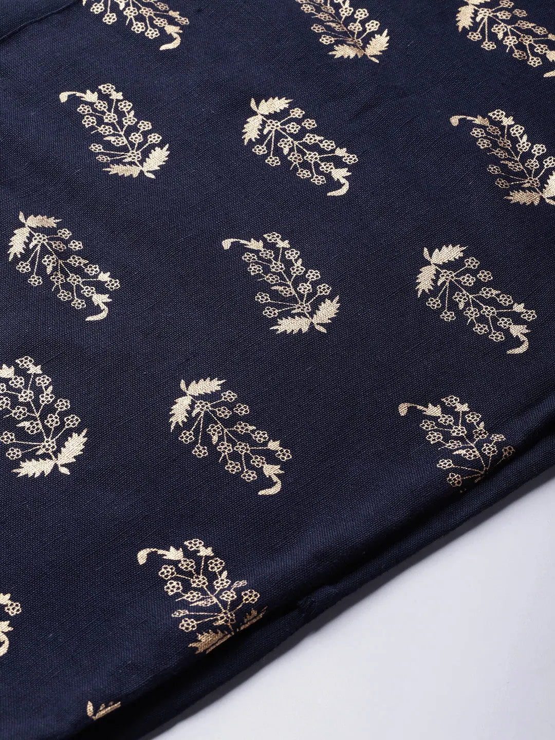 Navy Foil Printed Dress - Fit & Flare Rayon Calf Length