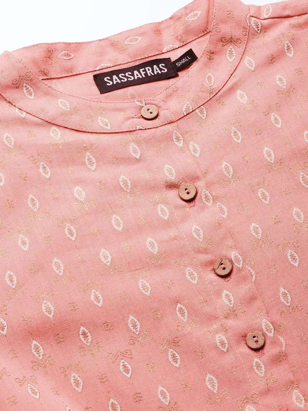 Peach Foil Print Drawstring Dress | Ethnic Lehenga for Women