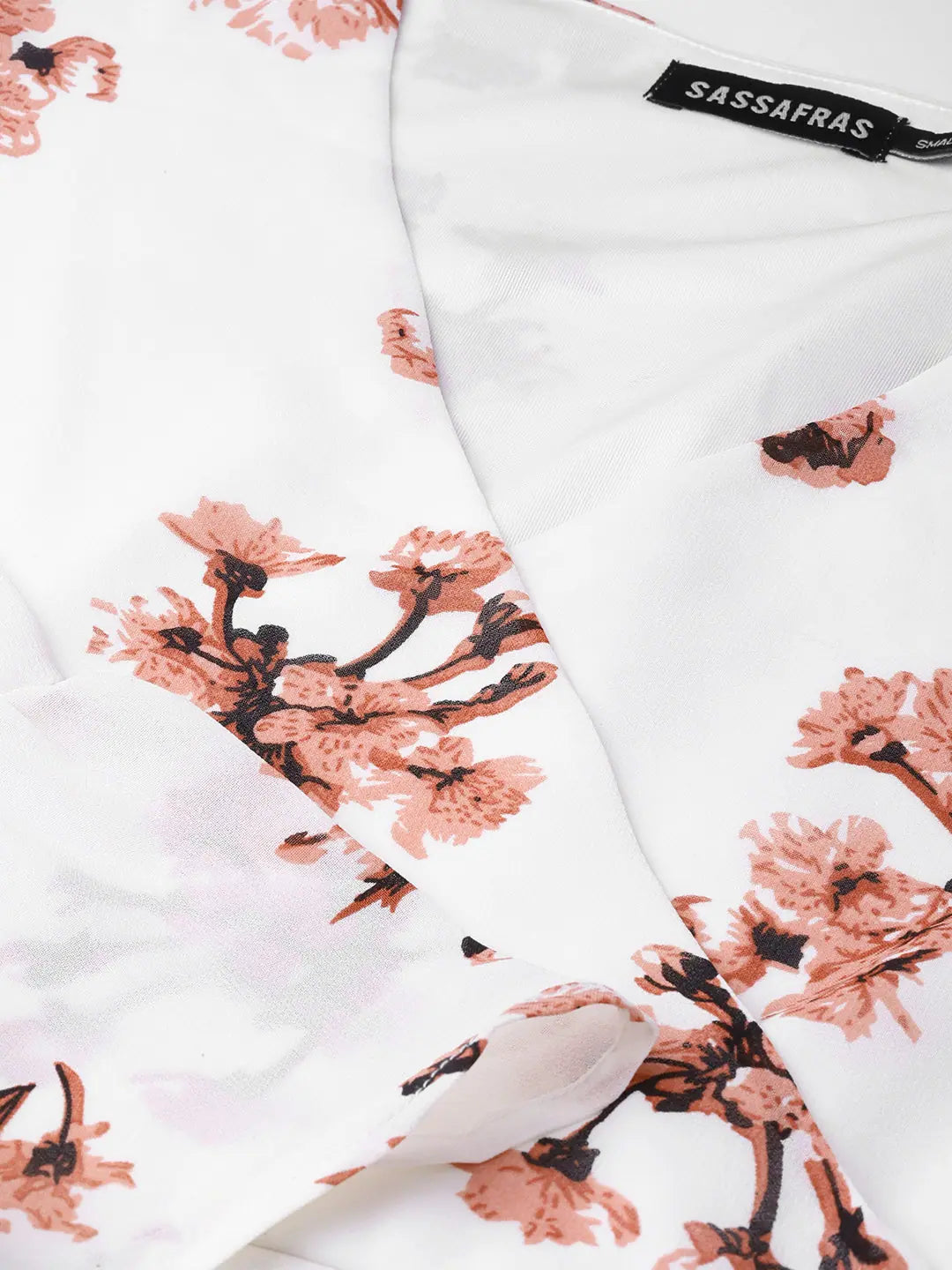 White Floral Wrap Tie Dress - Women's Midi Length Dress