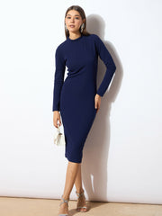 Women Navy High Neck Bodycon Midi Dress-SFDRSS1762