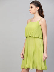 Mint Green Pleated Short Strappy Skater Dress