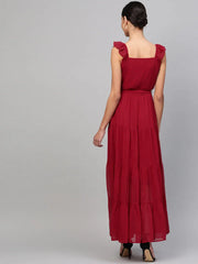 Red Strappy Frill Tiered Maxi
