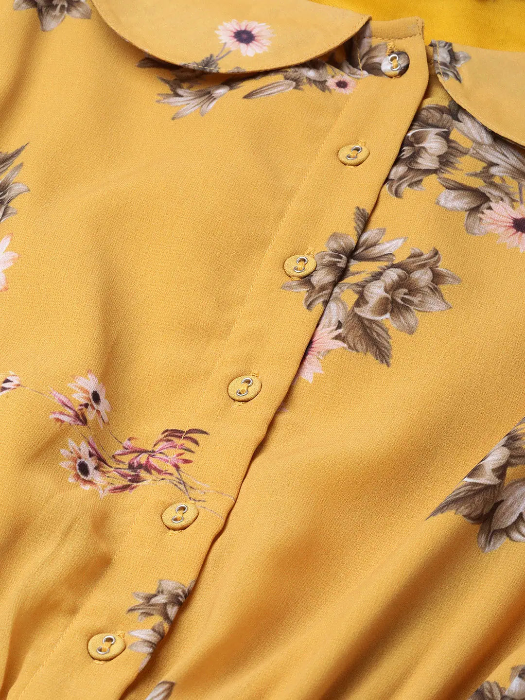 Mustard Floral Pleated Dress | Designer Lehenga Collection
