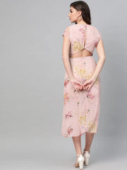 Peach Floral Back Cut Out Dress