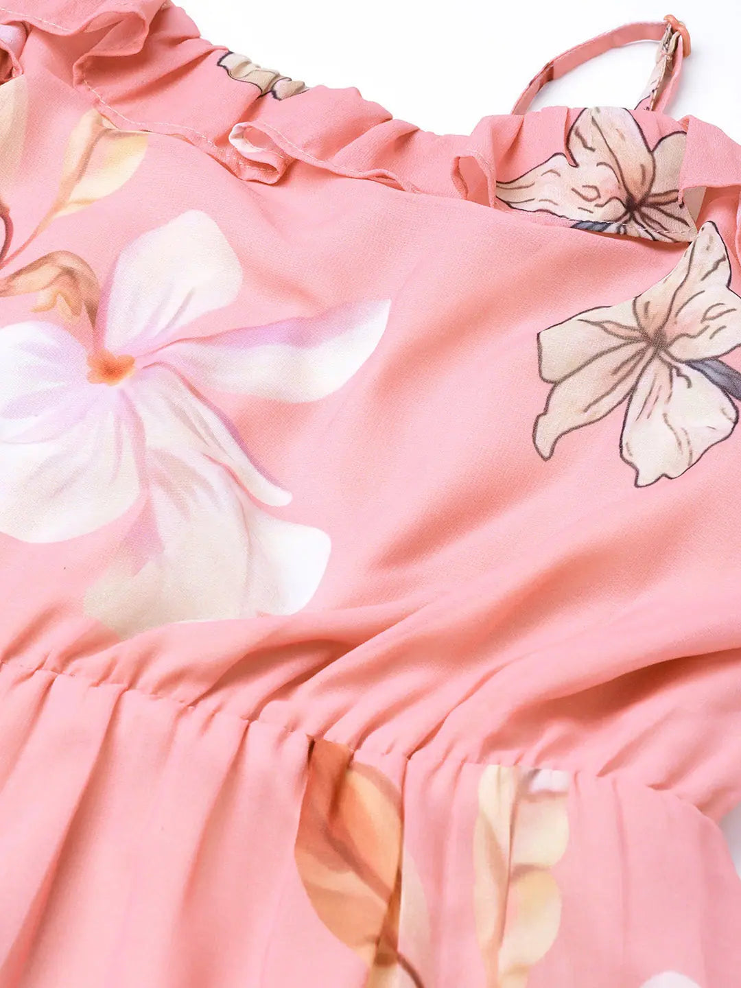 Rose Pink Floral Maxi Dress - Strappy, Flowing Georgette