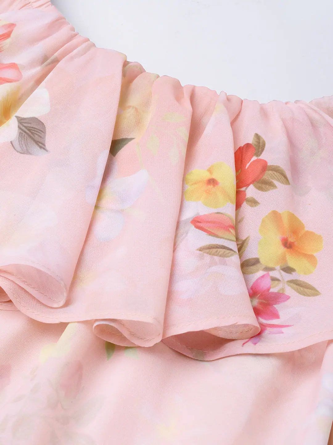 Peach Floral Off Shoulder Midi Dress | Party Wear Lehenga Style