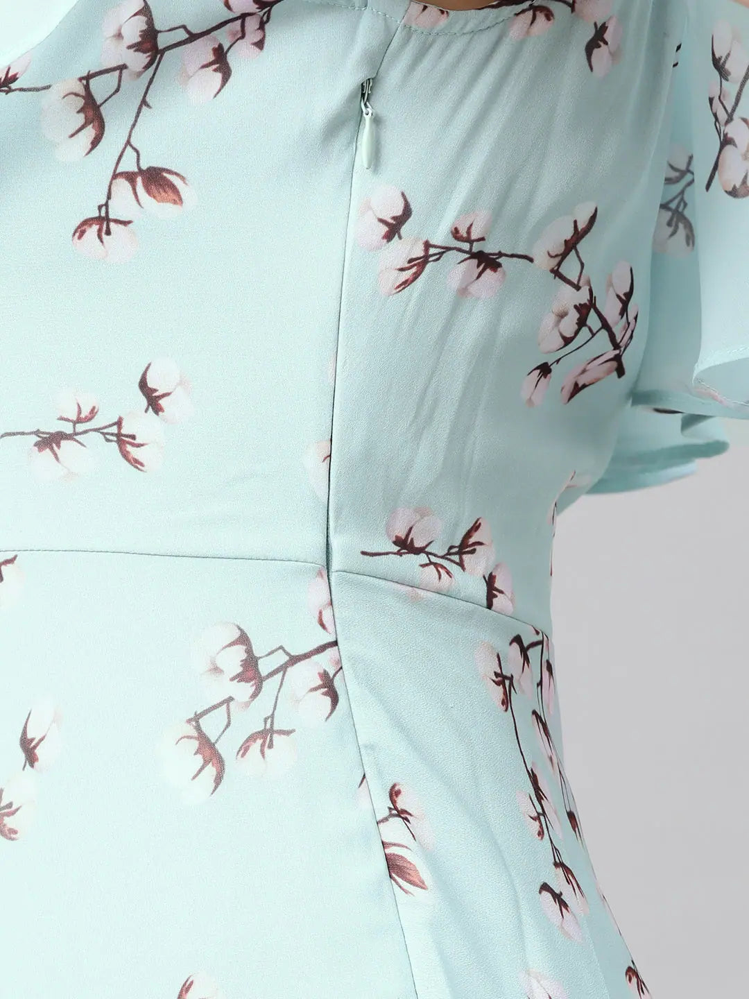 Sea Green Floral Midi Dress | Off Shoulder Women's Dress
