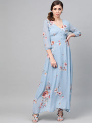 Women Pale Blue Floral Flared Maxi Dress-SFDRSS1811