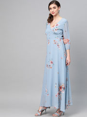 Women Pale Blue Floral Flared Maxi Dress-SFDRSS1811