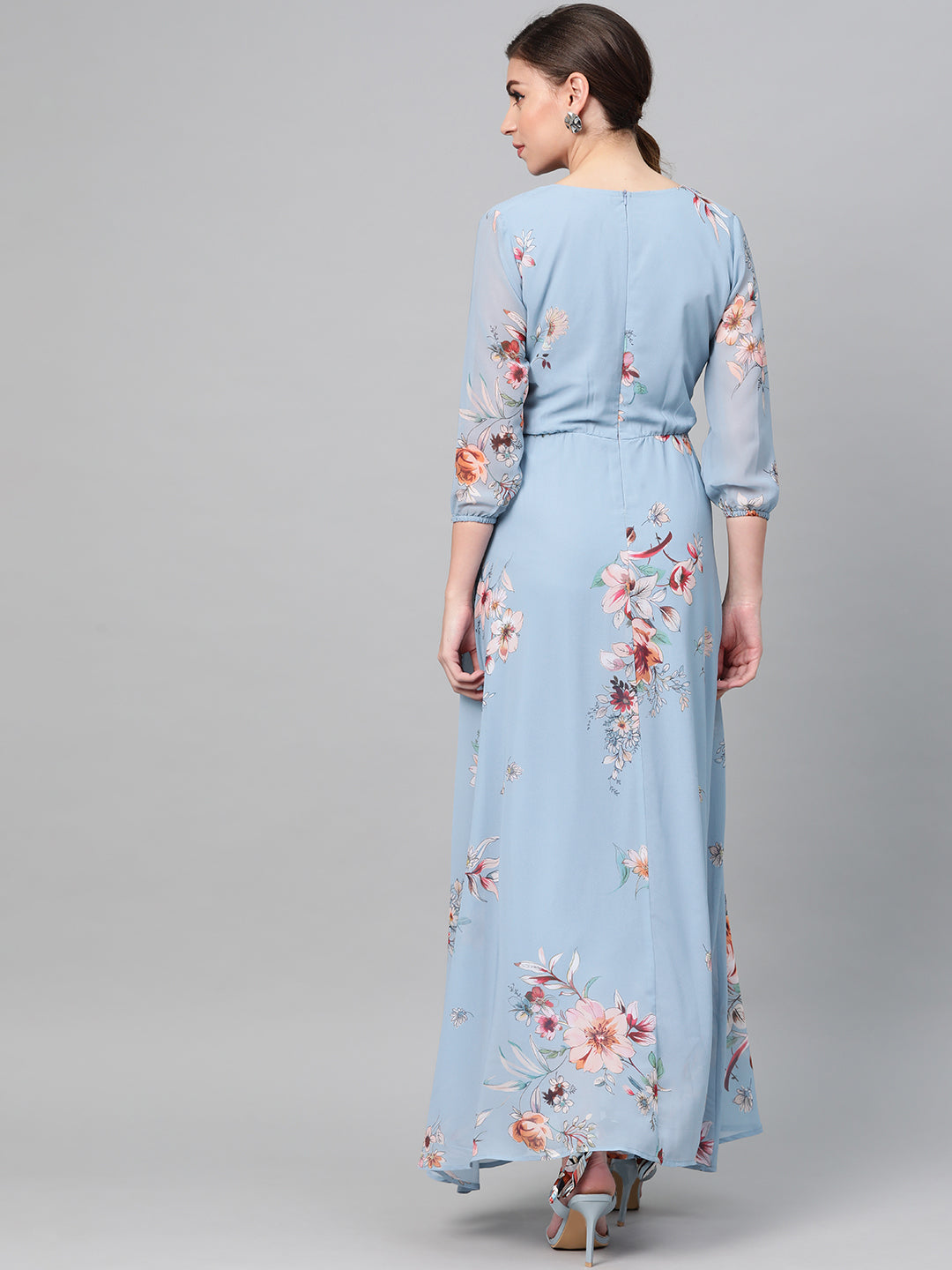 Women Pale Blue Floral Flared Maxi Dress-SFDRSS1811