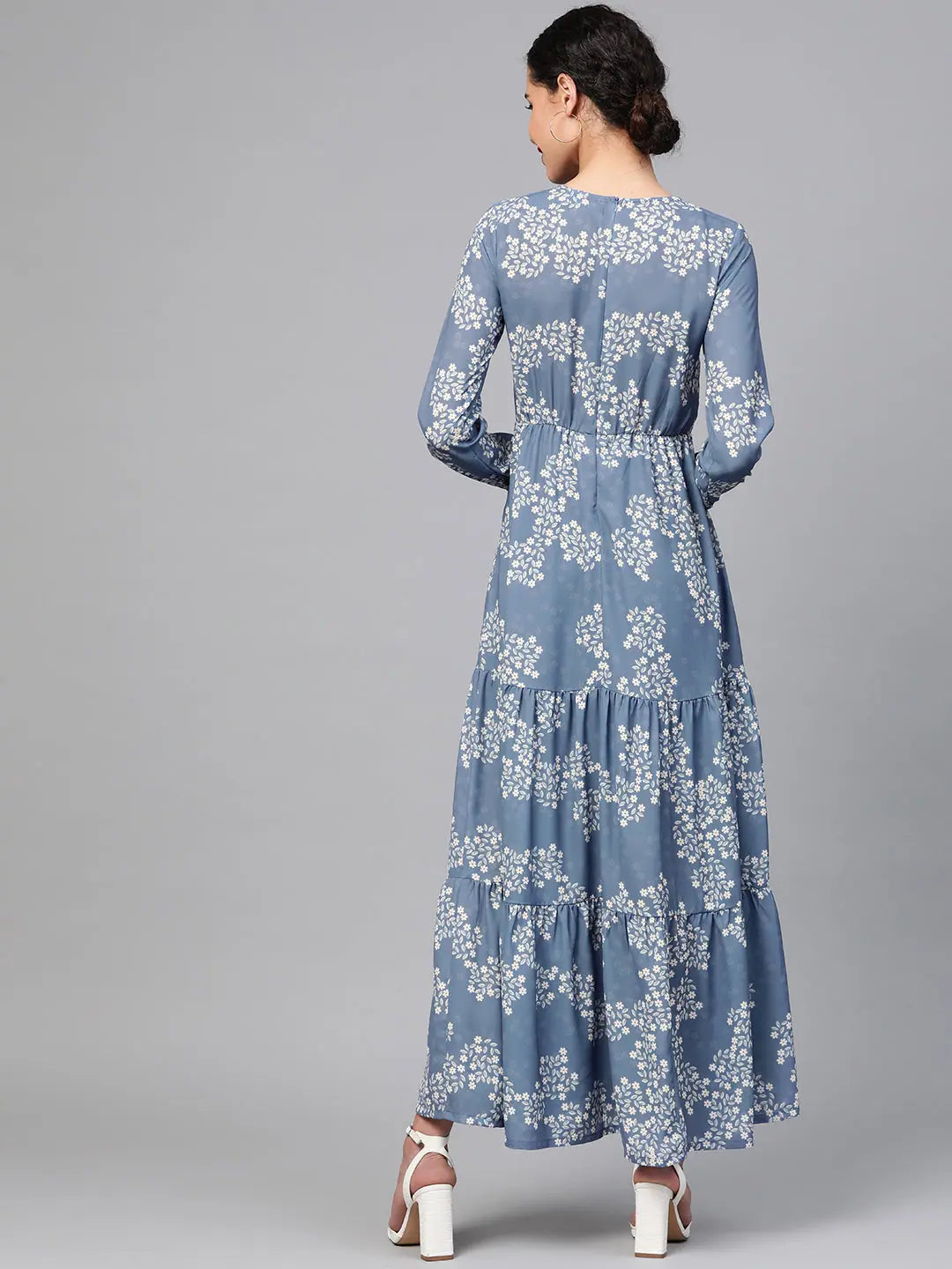 Floral Tiered Maxi Dress | Dark Blue Women's Polyester