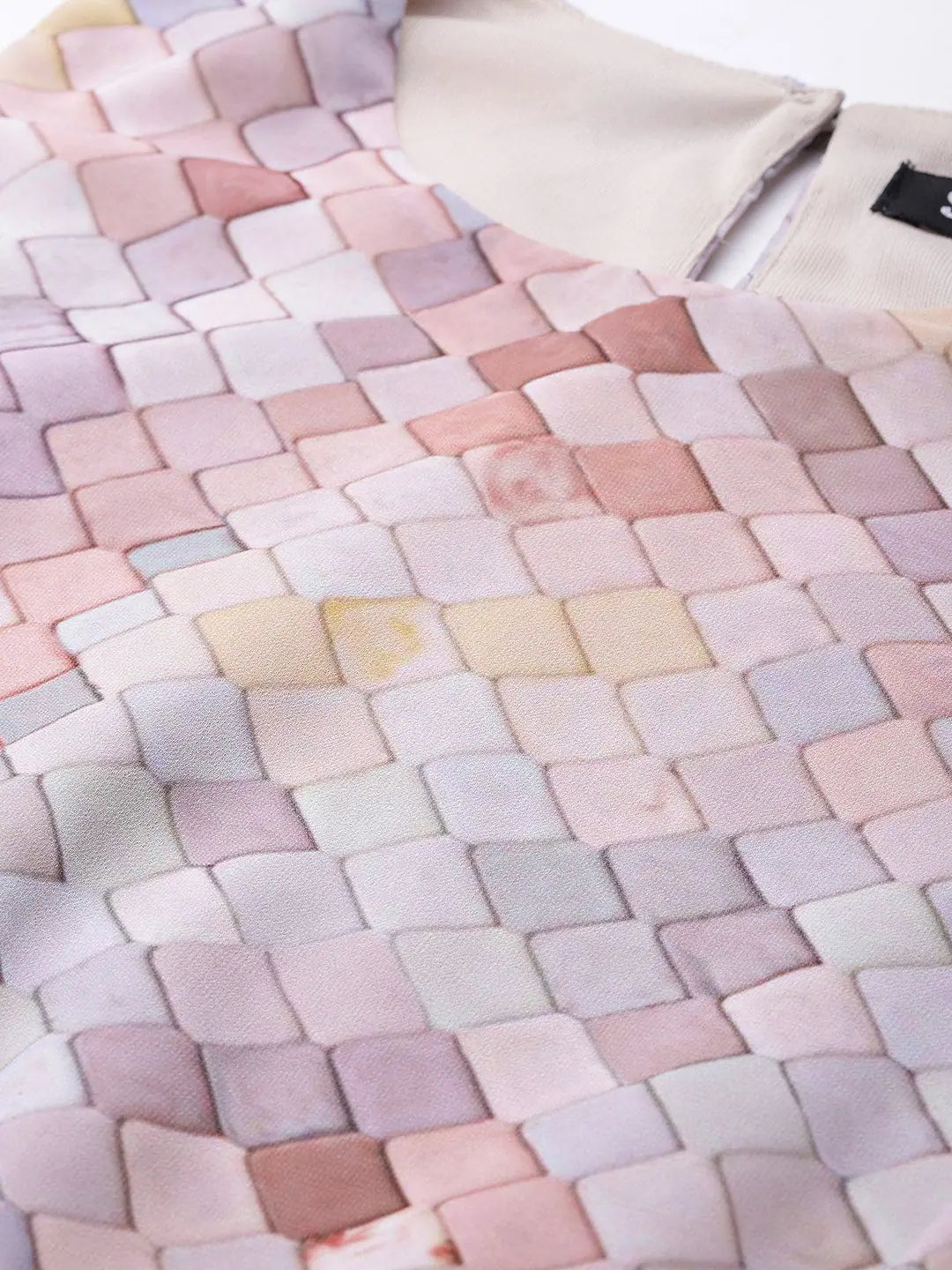 Peach Tile Print Midi Dress | Fit & Flare Designer Dress