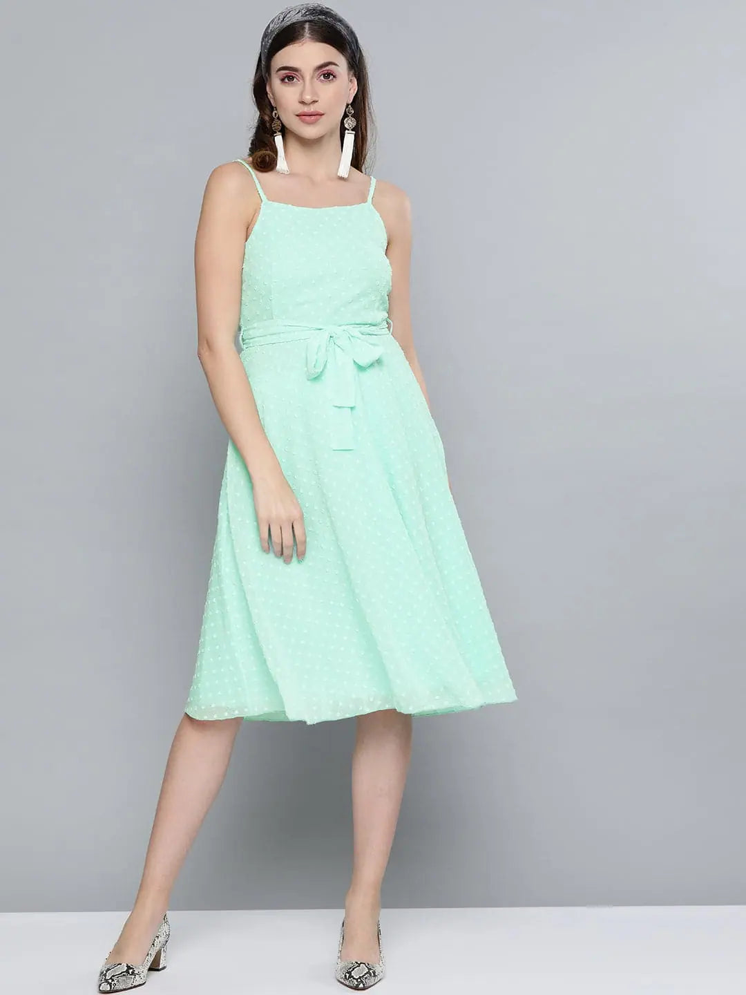 Mint Green Dobby Midi Dress | Women's Lehenga Inspired Style Mint Green Dobby Midi Dress | Women's Lehenga Inspired Style