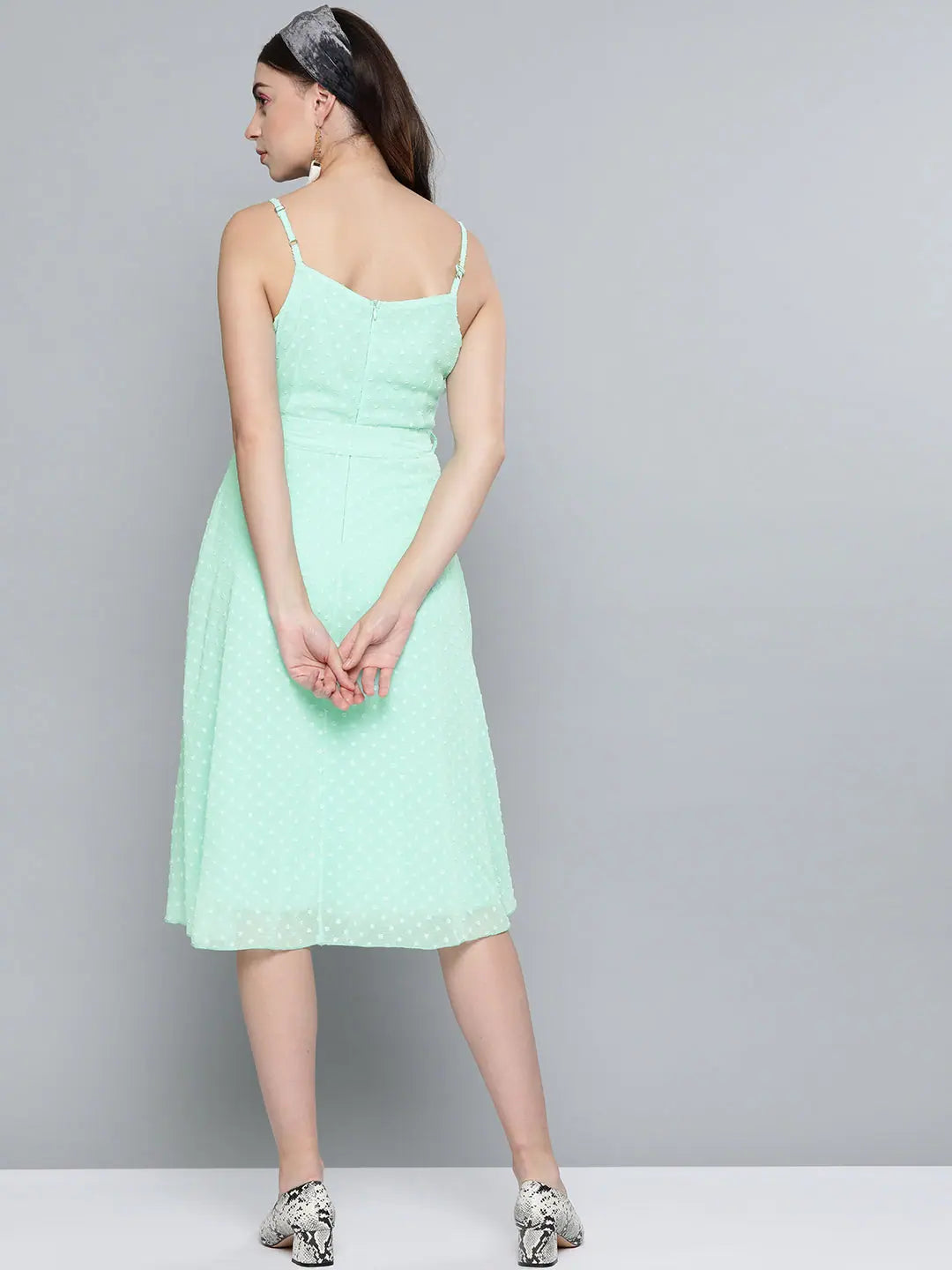 Mint Green Dobby Midi Dress | Women's Lehenga Inspired Style