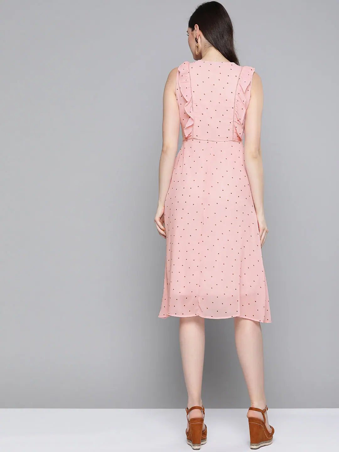Pink Polka Dot Midi Dress - Women's Lehenga Collection