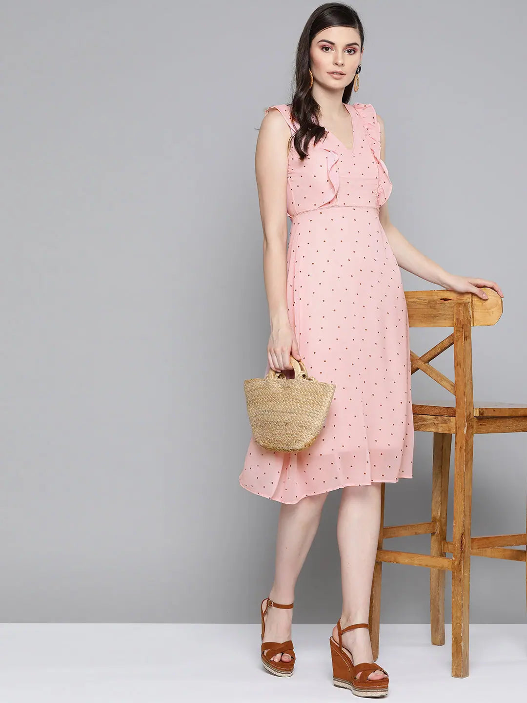 Pink Polka Dot Midi Dress - Women's Lehenga Collection