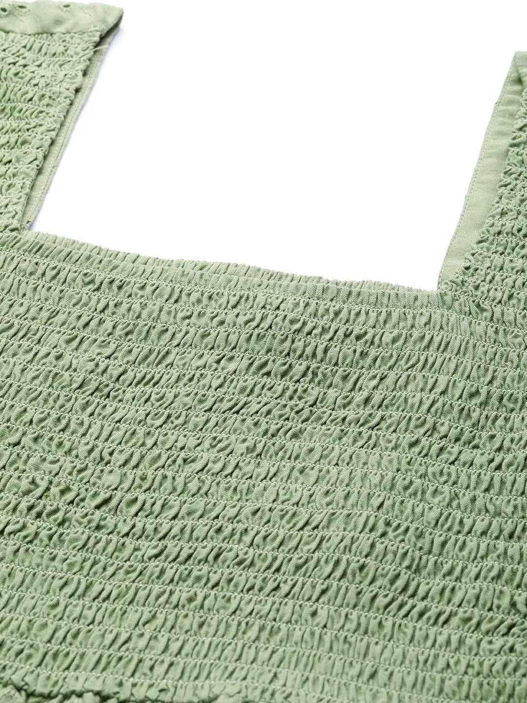 Olive Schiffli Smocking Skater Dress | Designer Party Wear