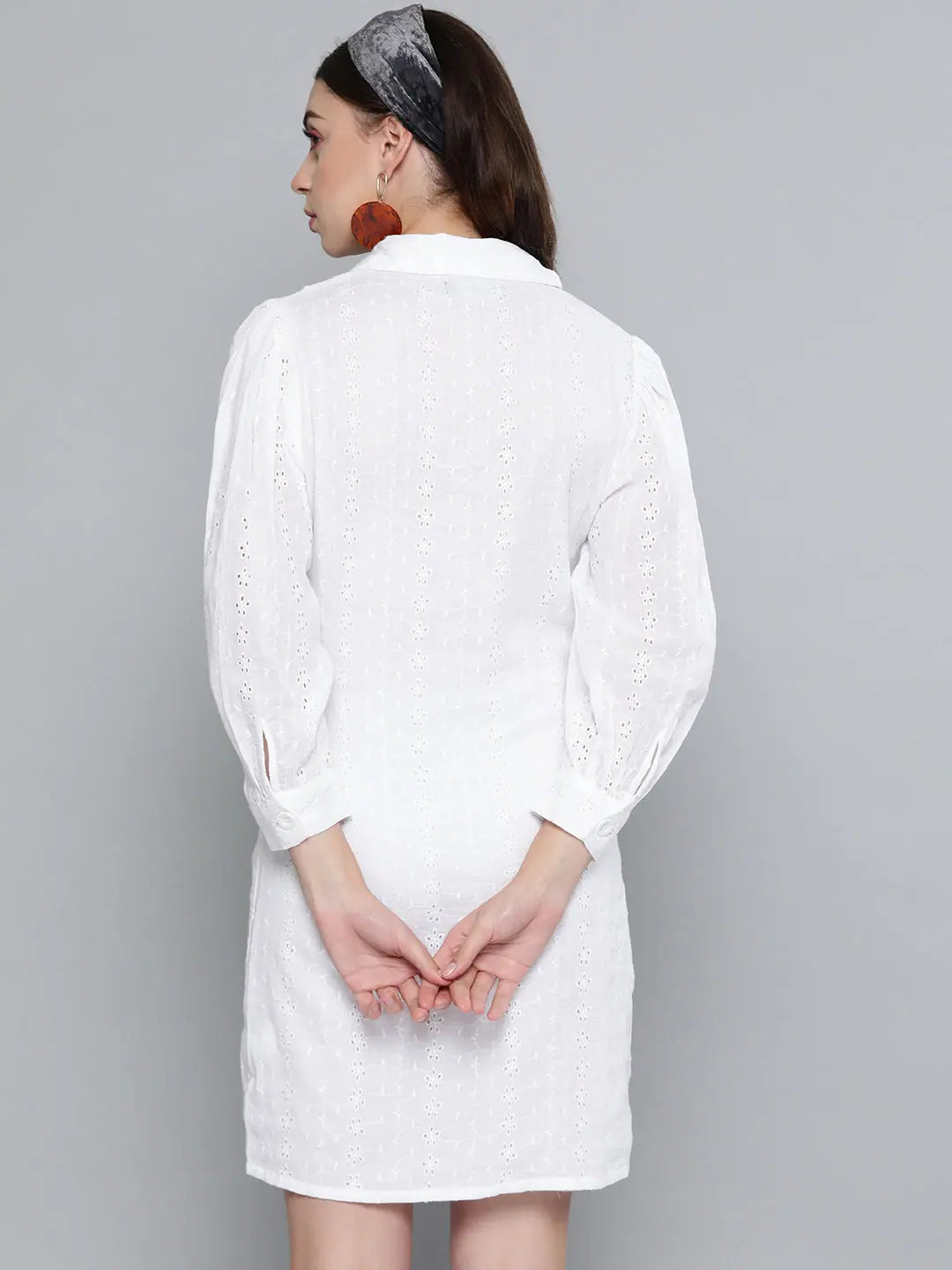 White Schiffli Shirt Dress | Cotton, Comfort Fit