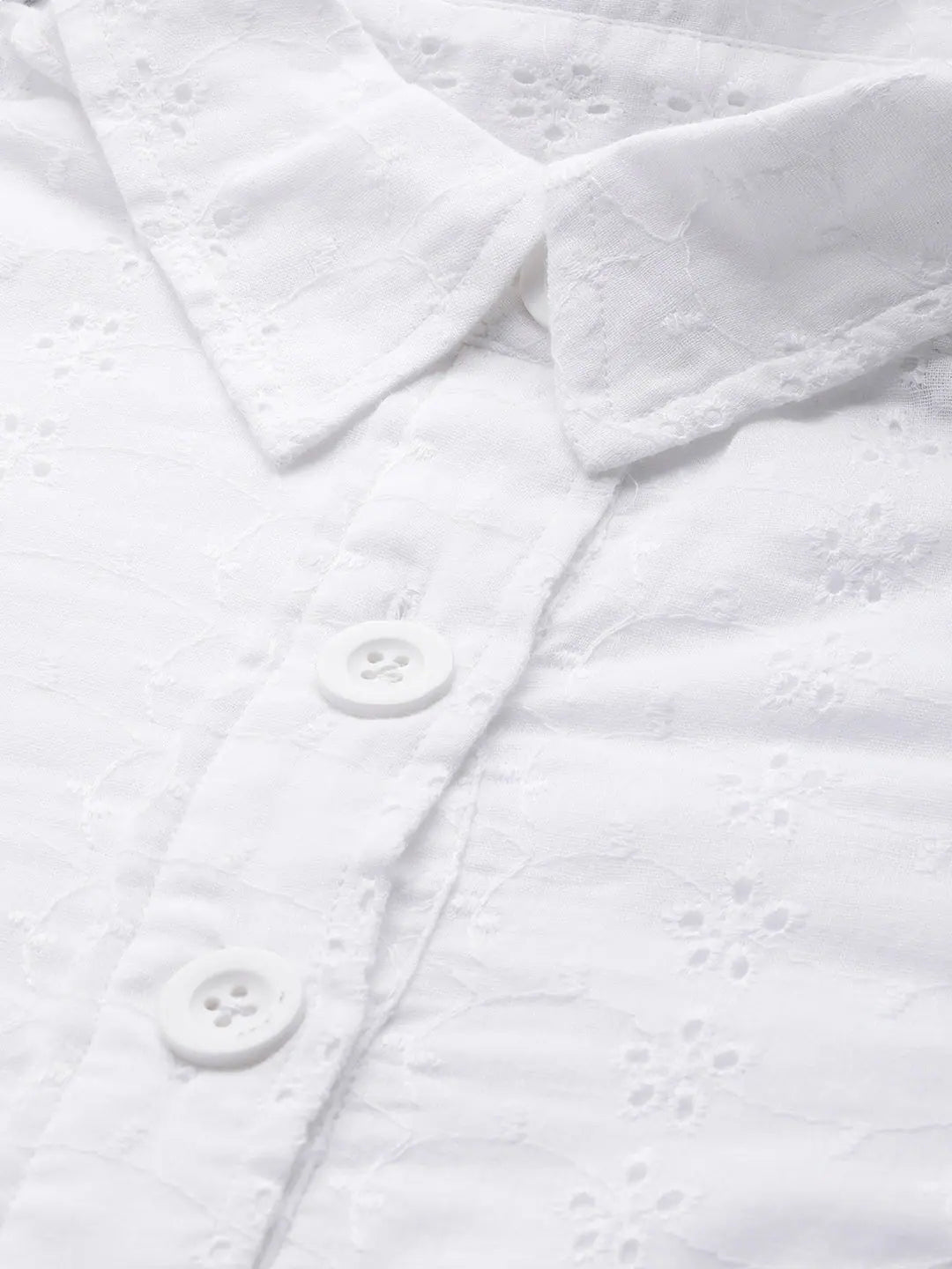 White Schiffli Shirt Dress | Cotton, Comfort Fit