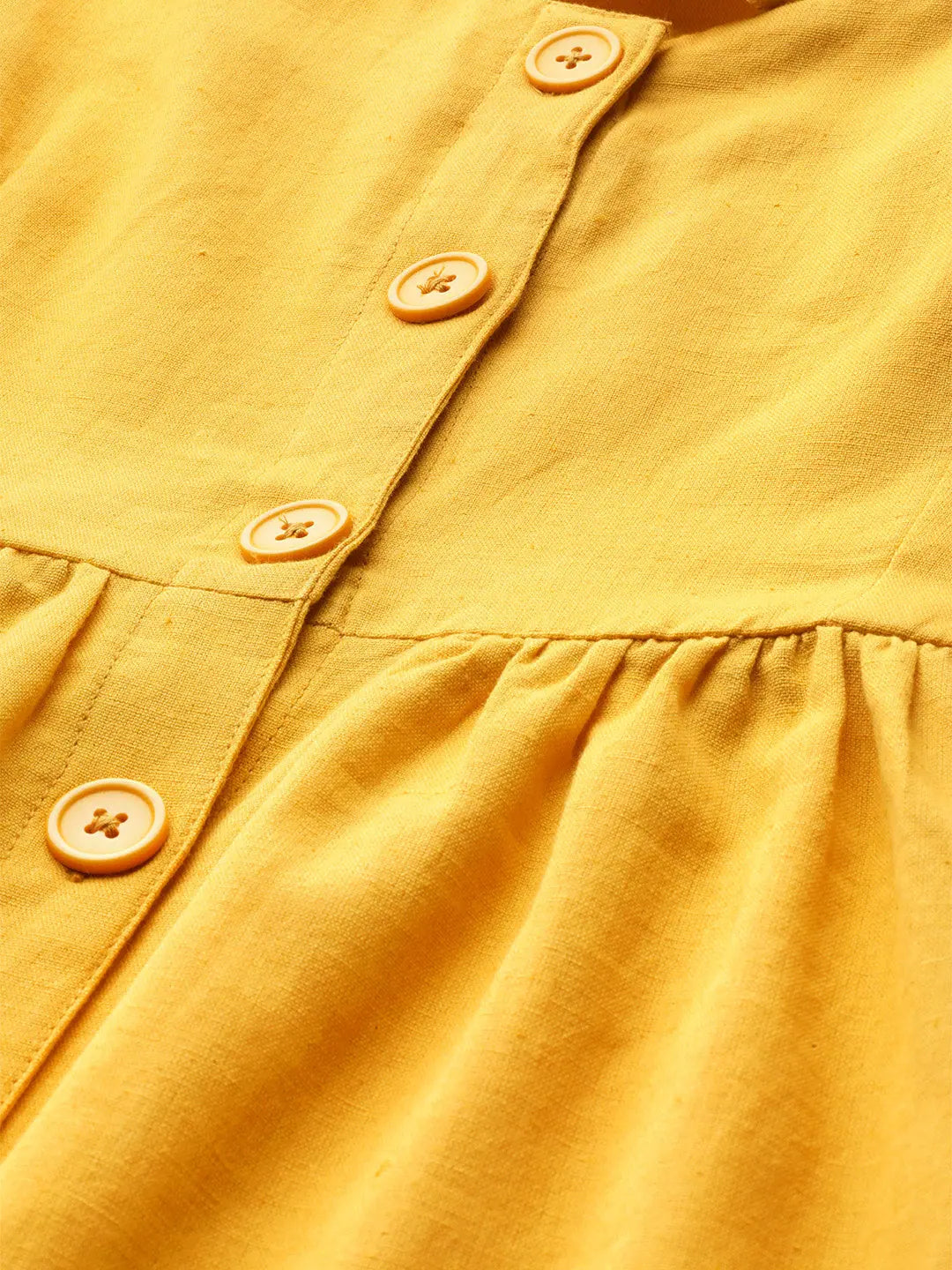 Yellow Strappy Front Open Midi Dress - Cotton Linen